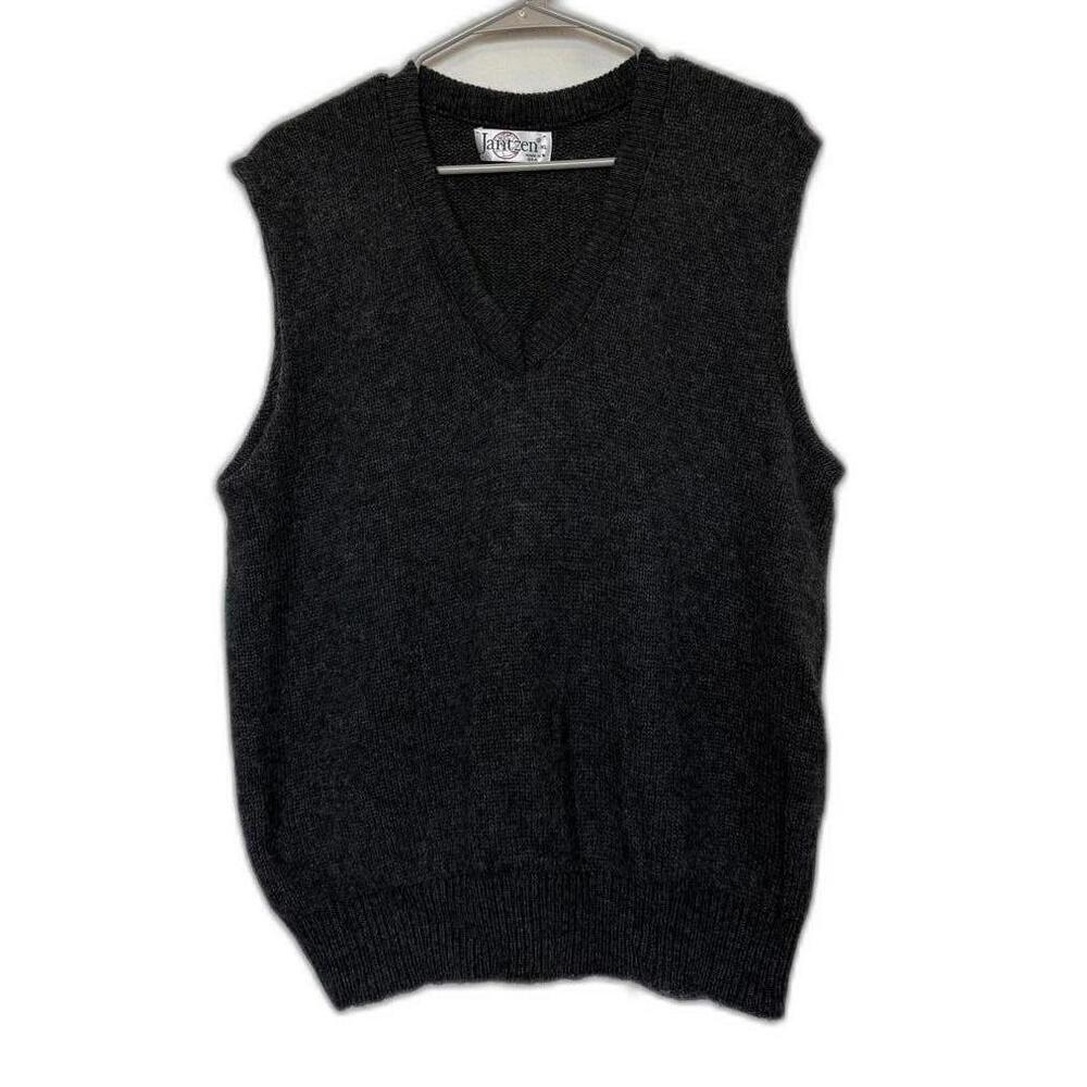Vintage Jantzen Men Gray Knitted Sweater Vest V-Neck